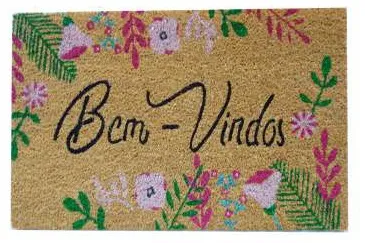 Capacho Bem-Vindos com moldura floral