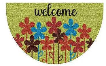 Capacho meia-lua Welcome com flores