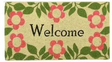 Capacho Welcome com flores rosa