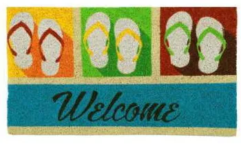 Capacho Welcome com chinelos em quadros