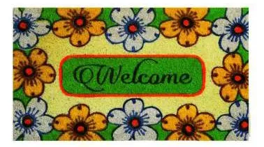 Capacho Welcome com moldura de flores