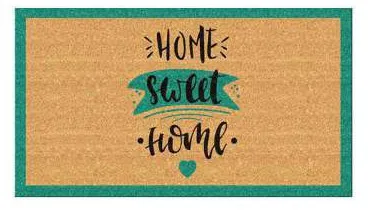 Capacho Home sweet home com borda verde-água