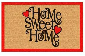 Capacho Home Sweet Home com corações e borda vermelha