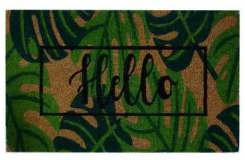 Capacho Hello com folhas de costela-de-adão