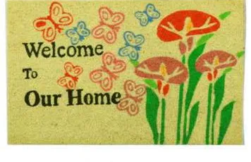 Capacho Welcome to our home com borboletas e flores