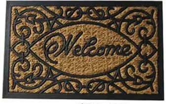 Capacho Welcome com moldura de arabescos e losango central