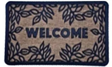 Capacho Welcome com folhagens azul-marinho