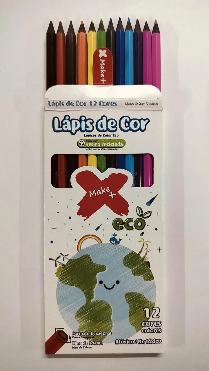 Lápis de cor ecológico com estampa de planeta caixa com 12