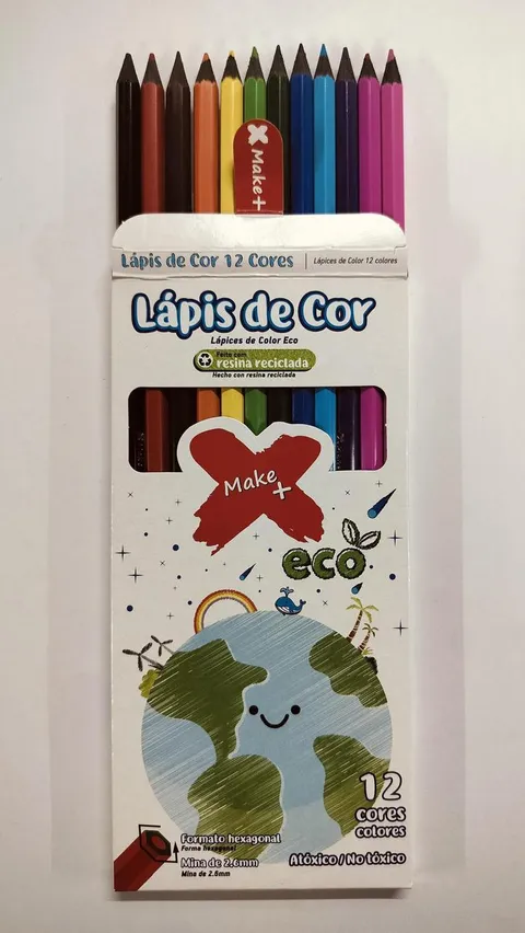 Lápis de cor ecológico com estampa de planeta caixa com 12
