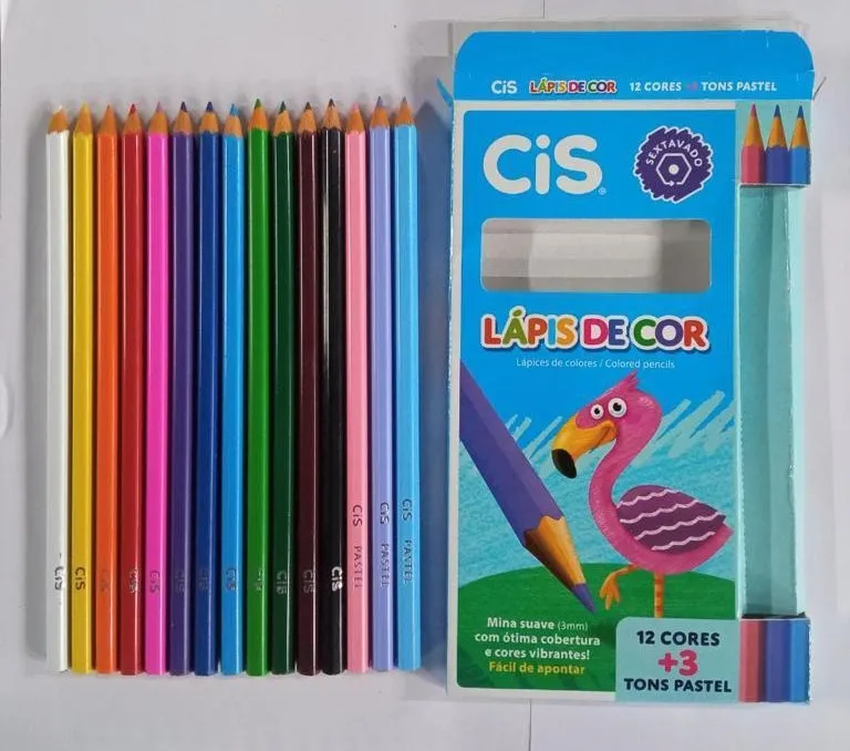 Lápis de cor 12 cores mais 3 tons pastel