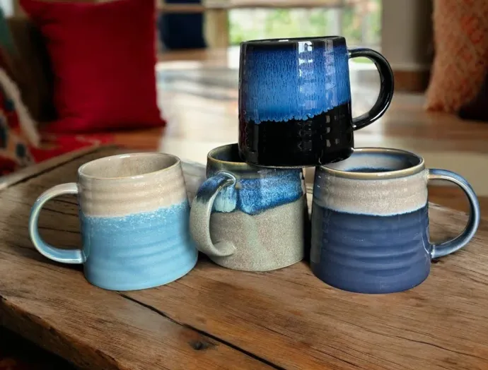 Caneca Double Reactive 300 ml bicolor azul e bege