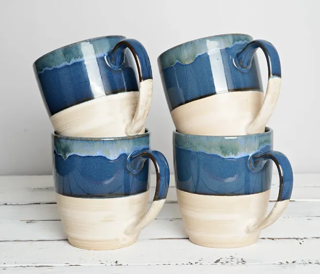 Caneca Double Reactive 320 ml bicolor azul e creme