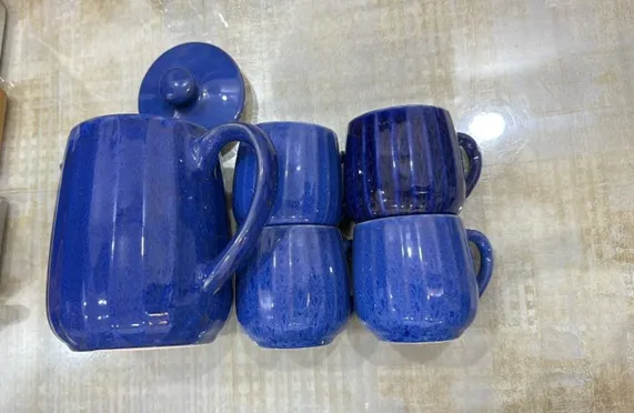 Conjunto Lines bule 600 ml e xícaras 150 ml azul