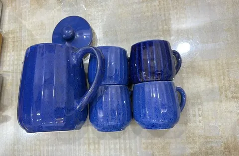 Conjunto Lines bule 600 ml e xícaras 150 ml azul