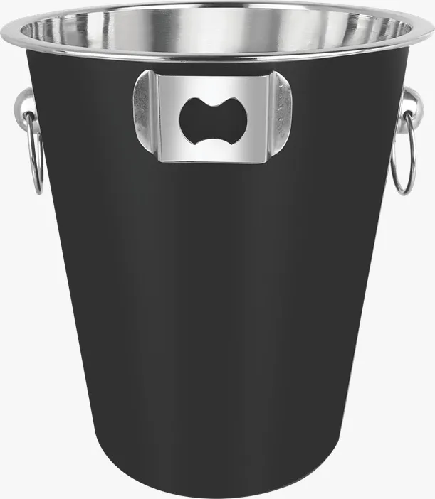 Balde de gelo preto com abridor de garrafas