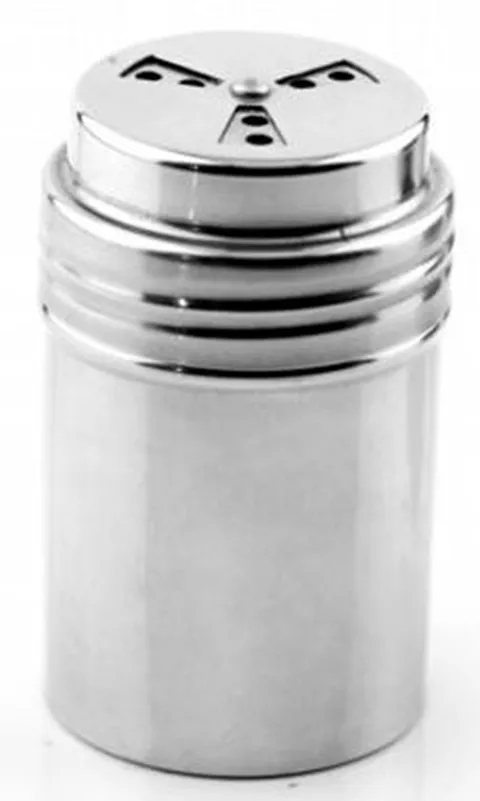 Polvilhador com tampa perfurada e frisos em inox