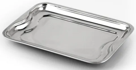 Bandeja retangular com bordas onduladas em inox
