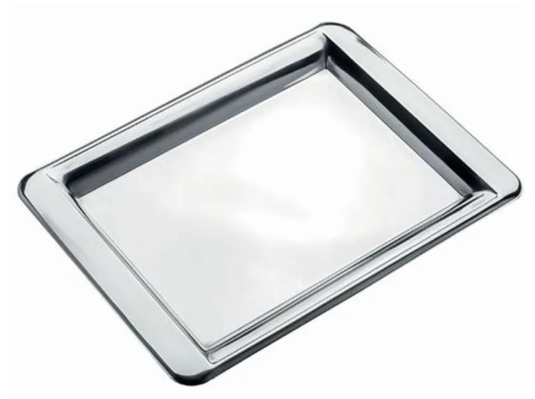 Bandeja retangular com borda reta em inox