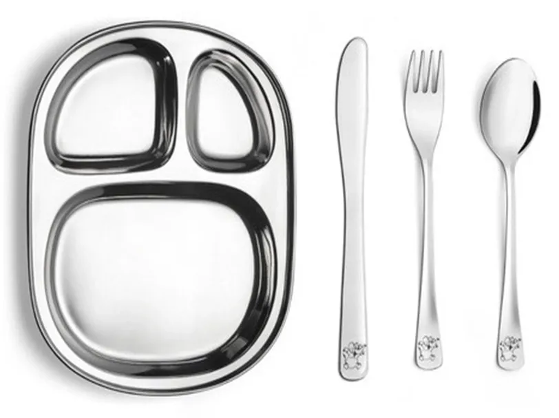 Kit infantil prato com divisórias e talheres em inox