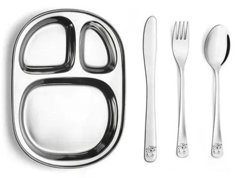 Kit infantil prato com divisórias e talheres em inox