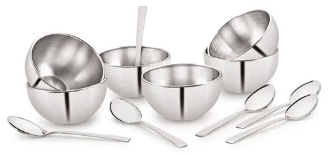 Conjunto de bowls de sobremesa com colheres em inox