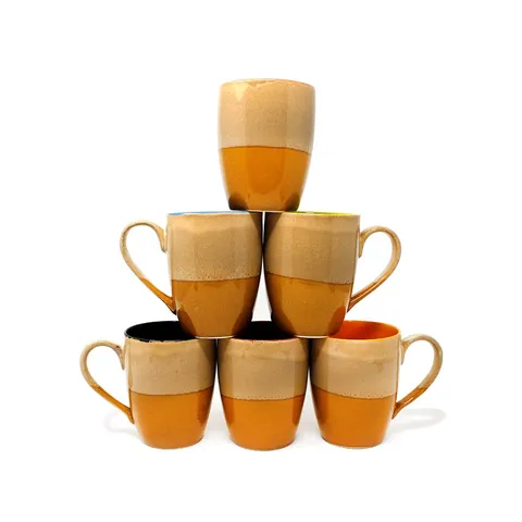 Caneca bicolor bege e mostarda
