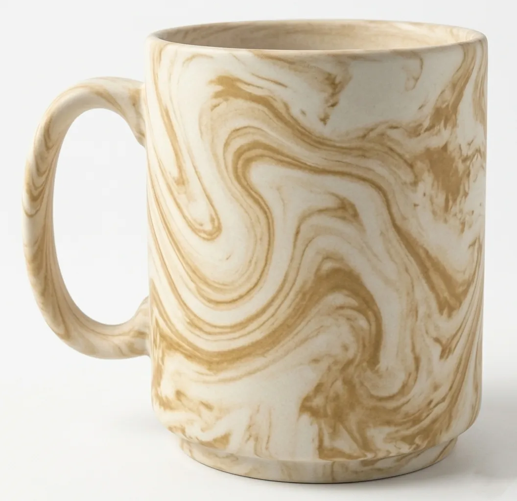 Caneca marmorizada fosca bege e dourada