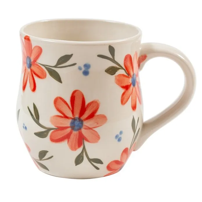 Caneca bojuda pintada à mão com flores laranja