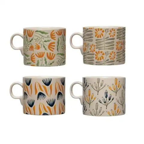 Conjunto de 4 canecas pintadas à mão botânicas laranja e amarelo