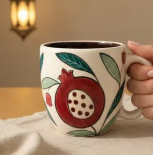 Caneca pintada à mão com romã
