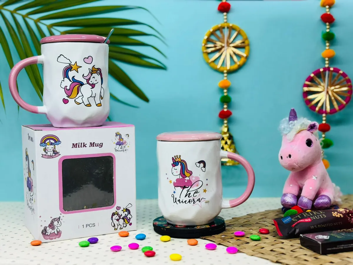 Caneca com tampa estampa unicórnio